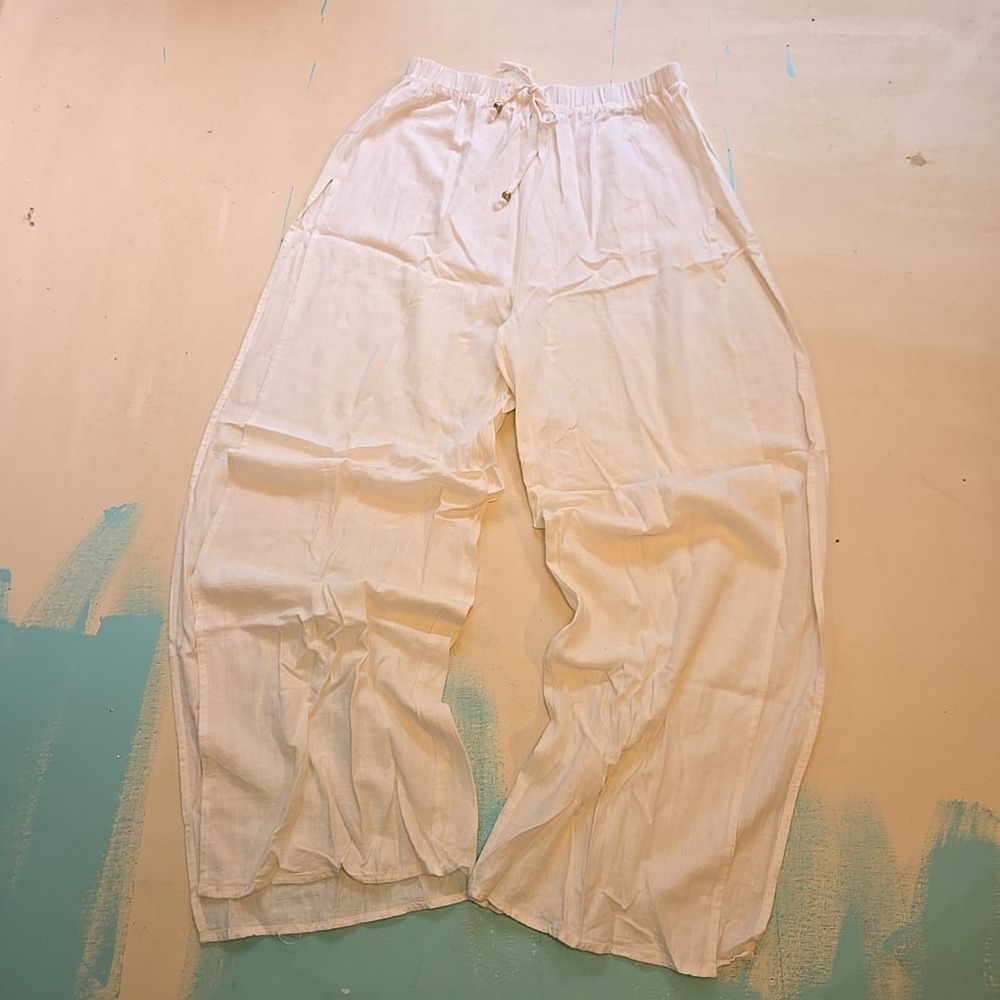 Lulu's White Wide Leg Linen-Blend Pants